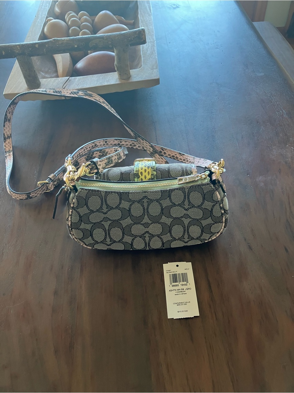 Coach Crossbody Bag in Signature Print with Green Snake-Print Accents - Picture 7 of 10